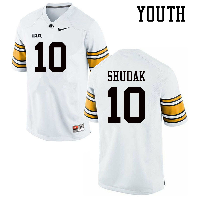 Youth #10 Caleb Shudak Iowa Hawkeyes College Football Jerseys Sale-White